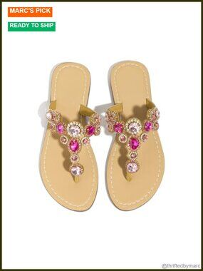 Rhinestone Flip Flops Women Dressy Sparkly Thong Flat Sandals Wedding